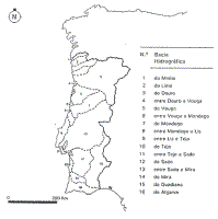 Map of Portugal divided into catchments
