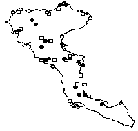 Map of Corfu showing survey sites on the island