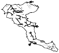 Map of Corfu showing lakes and rivers 