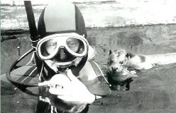 Addy in diving gear and Penny the otter.  Click for larger version