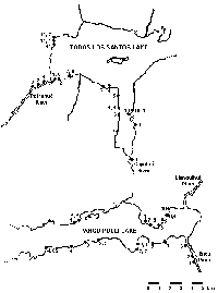 Map of the two lakes in southern Chile showing location of sands
